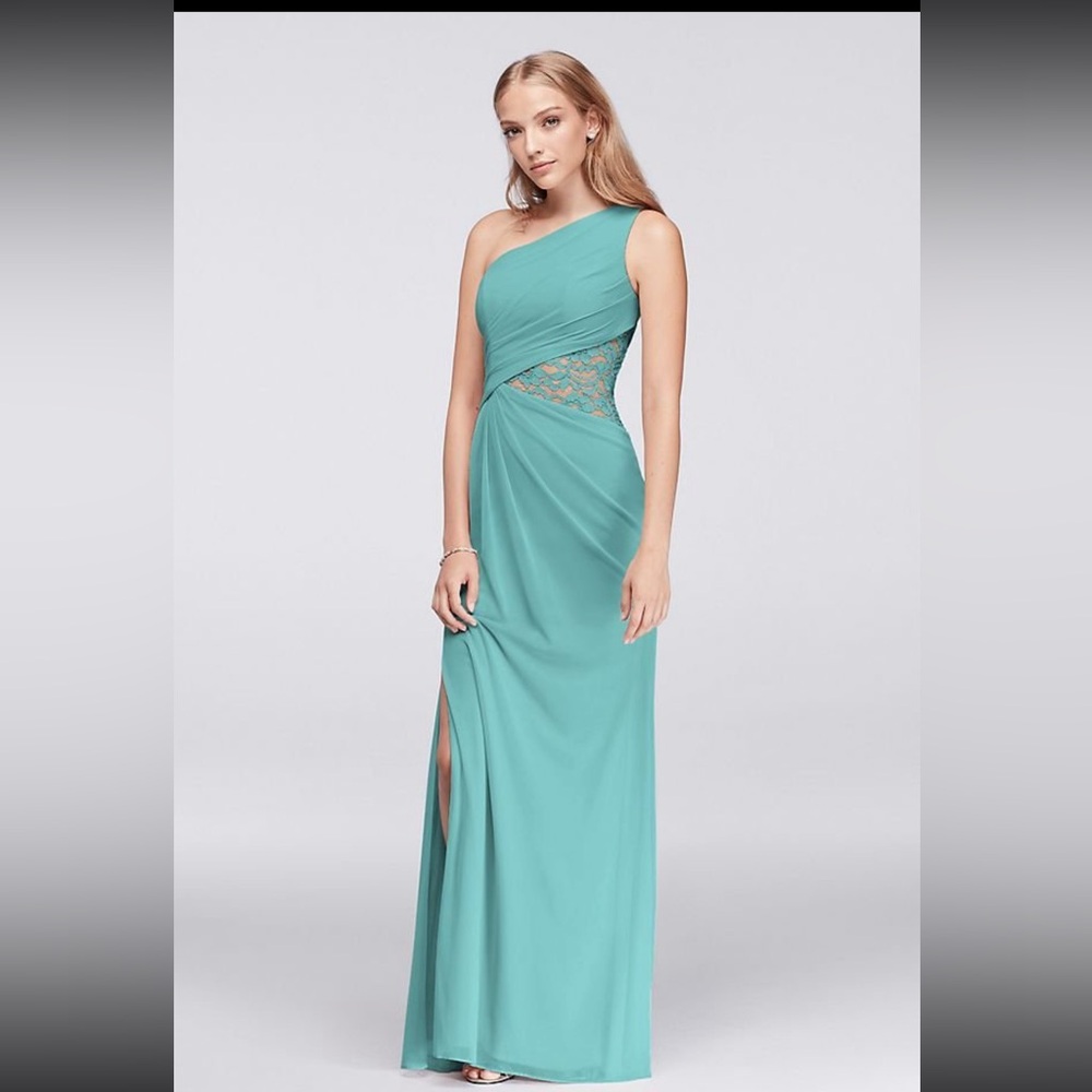 Worn once. The color is Spa. Was hemmed one inch.